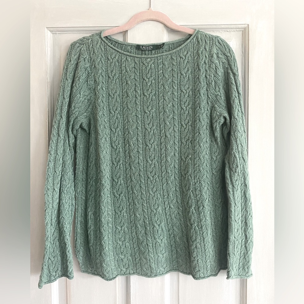 Ralph Lauren cable pullover. Heathered green. Large